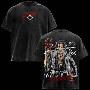 Kenpachi Zaraki T-Shirt – Bleach Vintage Washed Oversized Anime Graphic Tee, Dark Streetwear Aesthetic Top, Acid Wash Soft Cotton Shirt, Casual Unisex Apparel, Gift for Bleach Fans 8GB