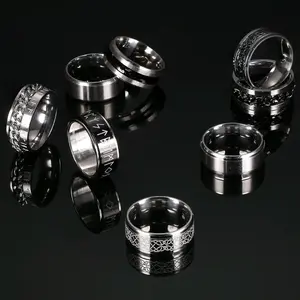FINREZIO 8 Pcs Stainless Steel Rings High Polished Mens Band Wedding Engagement Fidget Rings for Men Vintage Spinning Rings Size 7-13 Daily