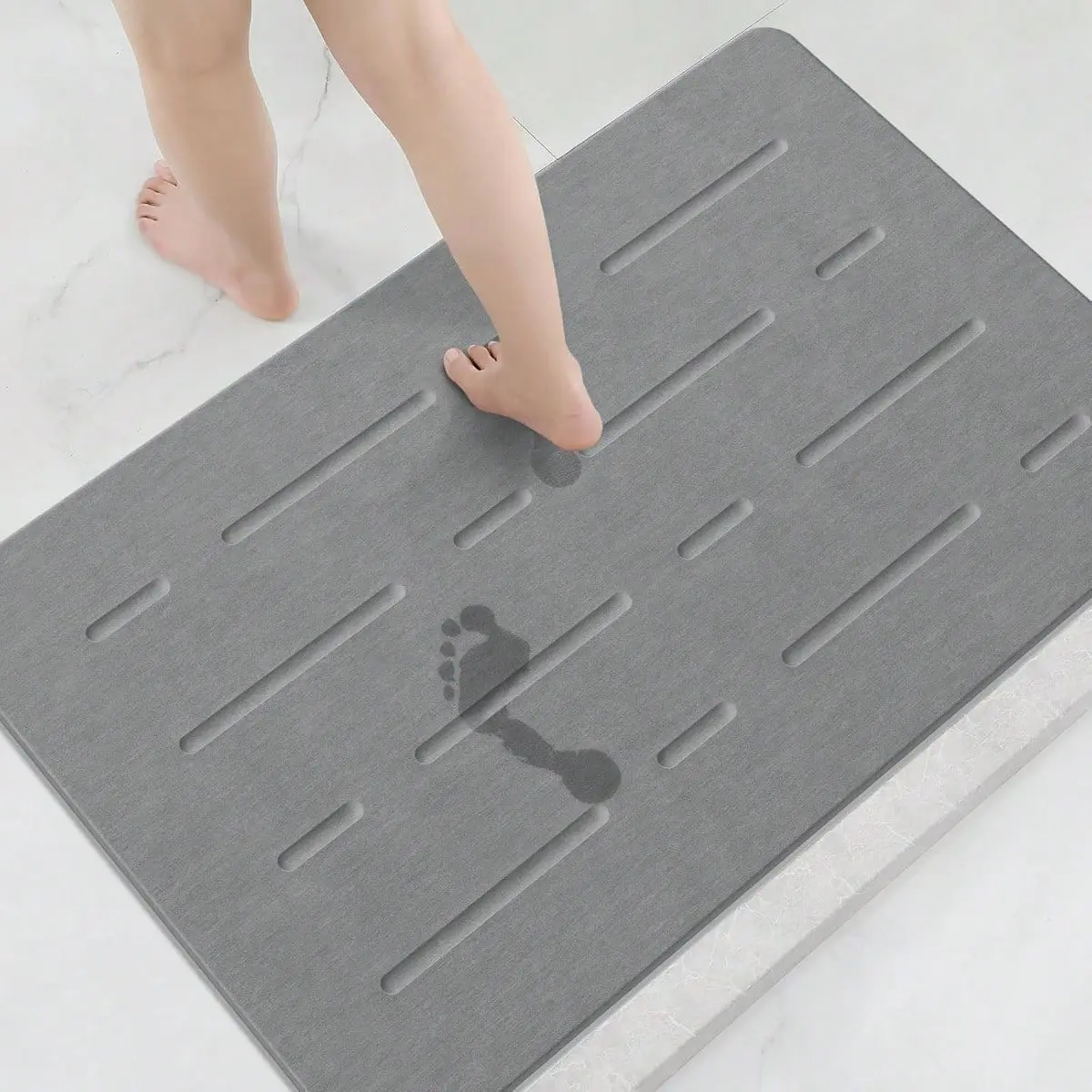 Stylish Modern Stone Bath Floor Mat, Premium Diatomaceous Earth Absorbent Shower Mat With Reliable Non-Slip Base, Super Fast Drying Water Absorbing Bathroom Floor Rug For Home Shower Room