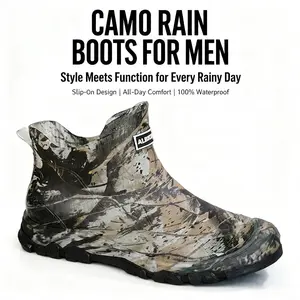 Men's Camo Waterproof Rain Boots -Durable, Slip-Resistant Short Ankle Boots forOutdoor Work, Fishing, and Gardening withReinforced Rubber Sole and Pull Tab Design,Gardening Footwearl Camouflage FootwearlSlipresistant Footwear