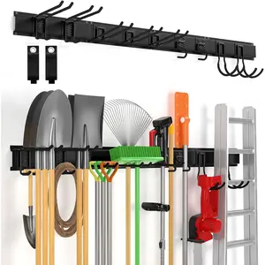 64"  Wall Mount Tool Storage Rack, 15 count Heavy Duty Steel Yard Garden Tool Organizer, Garage Tool Organizer Wall Mounted Storage System Hold Up to 550lbs, with 2 Extension Cord