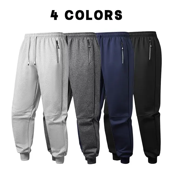 Men’s fleece-lined warm tapered jogger sweatpants with an adjustable drawstring elastic waistband, side zippered pockets resistant to snagging/pulling, wrinkle-resistant and wear-resistant—ideal for autumn and winter workouts and everyday home casual wear