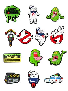 13-Piece Ghostbusters Theme PVC Cartoon DIY Shoe Charms Footwear, Classic Wooden Sandals Decorations, Family Children Christmas Party Birthday Gifts