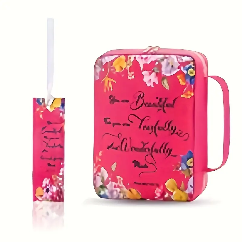 Pink Floral Bible Bag with Bookmark - Large Capacity Bible Case for storing Bibles, books, journals, Paper Organizer, Christian gift, suitable for church, travel, home/office use - Multi Compartment Organizer