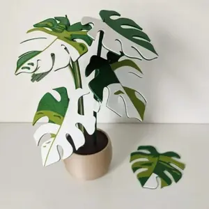 Monstera plant cross-border new style Monstera coasters, artificial green plant potted indoor decorative plant printing, Artificial Faux Plants