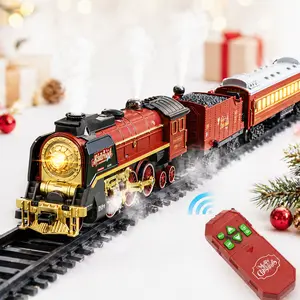 9064B-1 Rechargeable Christmas Train Set for Kids, Smoke Mist Toy Train with Sound, Lights and Remote Control Christmas Hanging Steam Train Set