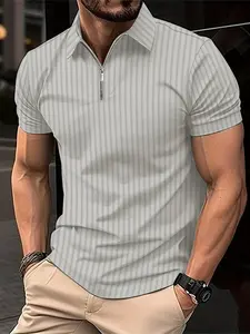 Men's Regular Fit Solid Half Zip Casual Collared Polo Shirt, Casual Short Sleeve Collar Top for Daily Outdoor Wear, National Day Clothing, Fashion Men's Clothes for All Seasons