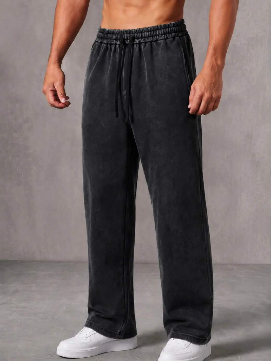 Men's Acid Wash Casual Fashion Pants - Loose Fit, Plain Look, Ankle Length Unisex Athletic Trousers for All Seasons, Machine Washable Menswear Bottoms
