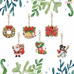 6PCS 2D Flat DIY Diamond Painting Keychain Double Sided Drill Small Crystal Painting Keyrings Diamond Art Kits Glitter Rhinestone Keychains Gift for Friends