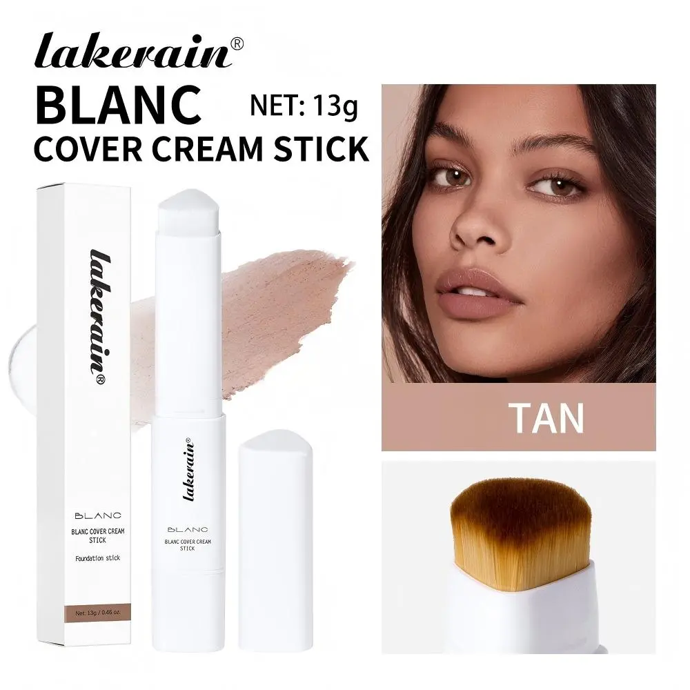 Cream Foundation Stick with Brush, Portable Full Coverage Face Makeup, Smooth Blendable Formula