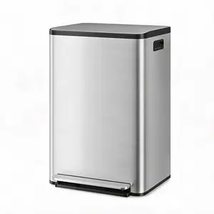 13 Gallon Kitchen Trash Can with Removable Inner Bucket, 50L Stainless Steel Step-On Garbage Bin with Soft Close Lid, Large Metal Waste Can for Kitchen & Home