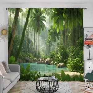 Tropical Forest Pattern Door Curtain, 2 Counts/set Semi-blackout Door Curtain, Home Decor for Living Room Bedroom Study Room Kitchen
