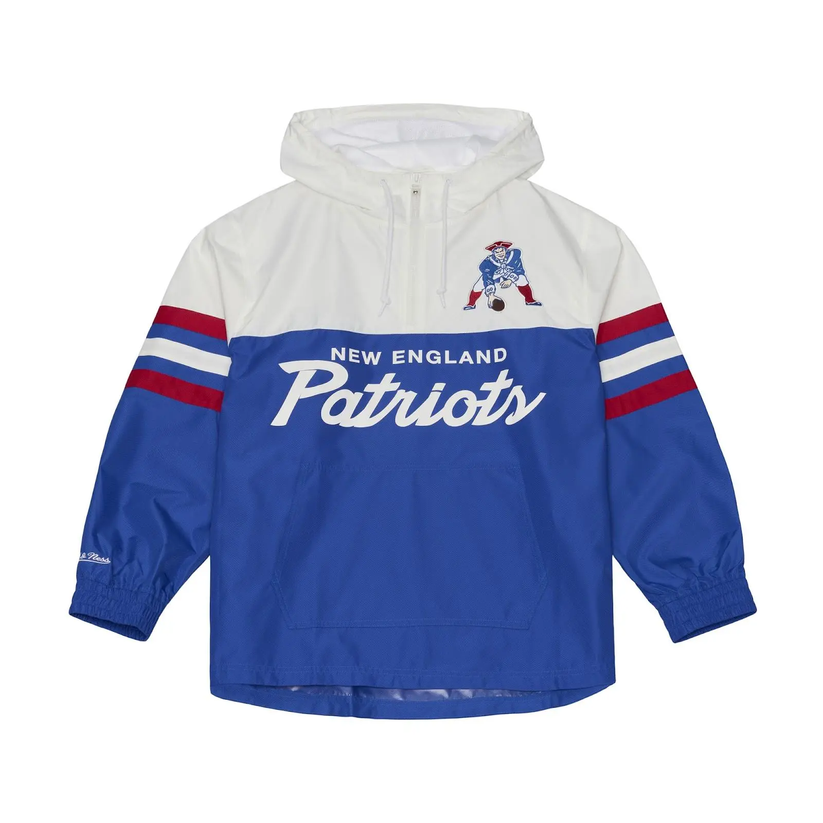 New England Patriots Royal Head Coach Lightweight Anorak Quarter-Zip Windbreaker NFL Throwback Outerwear Vintage Fan Gear Mitchell & Ness