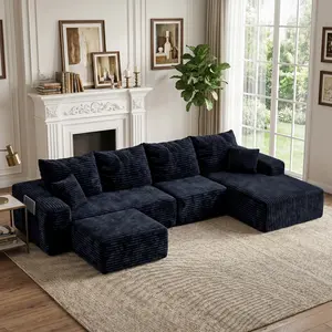 【Summer Vibes】Joylsle Black/ Gray 137"W x 59"D x 22"H L/U-Shaped,a cloud couch,sofas living room,living room furniture,sectional couch,boneless couch,couches,boneless sectional couch,cloud couches,couches for living rooms,Plush Corduroy,3 Packages,