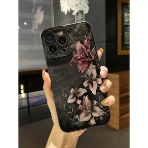 1Pc Vintage Floral Black Background Protective Phone Case Compatible With /Galaxy