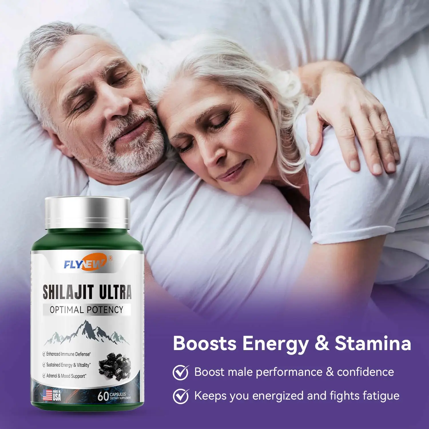 FlyNew Alpha Brain Nootropic Dietary Focus Fuel Brain Food Supplement for Men - 60 Capsules with L-Arginine, Organic Resin Shilajit, Pomegranate, Fulgent Life Support for Natural Energy, Mental Clarity, Cognitive Improvement, Memory and Focus