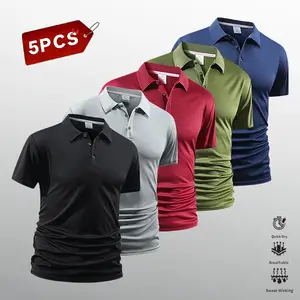 Men’s 5-Piece Quick-Dry Short-Sleeve Golf/Tennis Polo Set, Breathable, Quick-Drying, Comfortable Riding Apparel, Featuring Colorblock Collar and Cuffs, Medium Size, SpringStatements