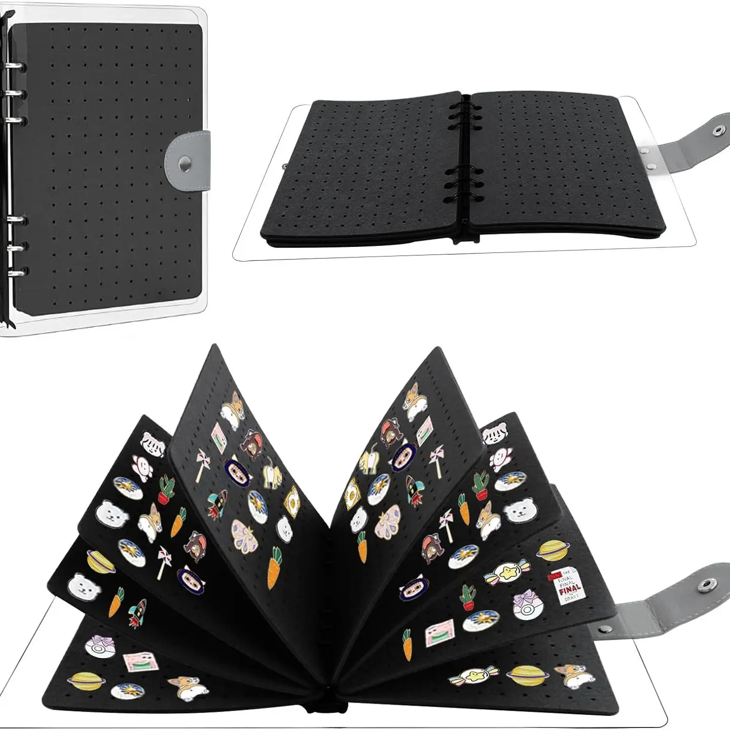 Portable Compact 8-Page Felt Pin Display Book, 350 Holes for Enamel Pins & Badges, Ideal for Travel, Home, Office, Dormitory Collections, Storage