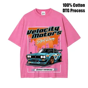 Velocity Motors Vintage Washed T-Shirt DTG Process Unisex Loose-Fitting T-shirt, Washed Casual Top (100% Cotton, 280g), Smooth Fabric, Minimalist Style, Street Style, Classic T-shirt, Makes a Great Gift.