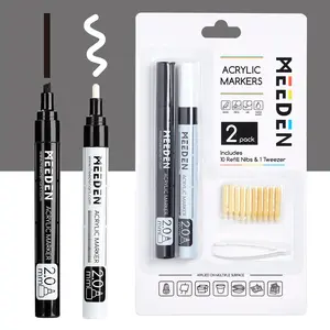 MEEDEN Artist Black & White Paint Pens - 10 Replaceable Tips & 1 Tweezer Acrylic Markers for Visible Large Capacity - Water-Based Quick Drying Paint Markers for Wood, Metal, Rock Painting, Canvas