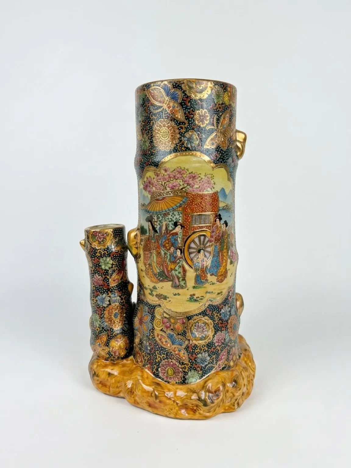 Vintage Chinese Satsuma Porcelain Vase #102 – Hand Painted Geisha Scene, Tall 12"
