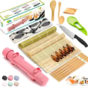 22 in 1 Sushi Making Kit, Sushi Roller Maker Bazooka Kit with Bamboo Mats, Chef's Knife Chopsticks Sauce Dishes, Rice Spreader sushi tools Kitchen 1
