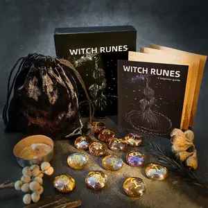 Witch Runes Set, 1 Set Glass Divination Stone with Storage Bag & Guidebook, Party Supplies for Mystical Gatherings, Witchcraft Gift Kit for Adults, Party Event Props