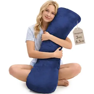 Weighted Pillow for Adults 6.5lbs (41" x 12") Blue Big - Better Sleep Calm, Stress Relief for Sleeping Hugging, Helps Improve Focus