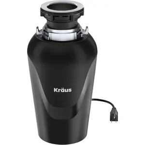 KRAUS WasteGuard 3/4 HP Ultra-Quiet Garbage Disposal with Quick Connect, Kitchen Sink Drain Cover, Power Cord and Flange Included, KWD100-75MBL