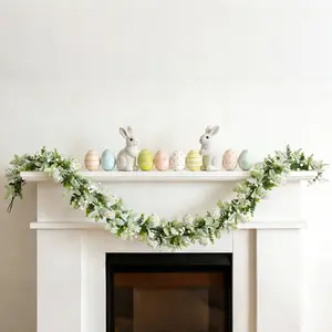 Spring Faux Eucalyptus Leaves Garland with Small Daisies & Fruits, Hanging Greenery for Home Wedding Garden Patio Decor, Easter Party Supplies Decoration