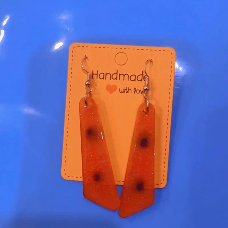 Handmade Orange Glitter Resin Dangle Earrings everyday wear