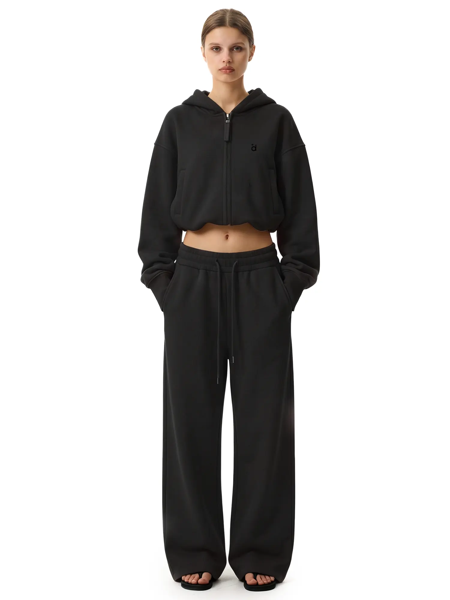 FDR Women's Soft Fleece Hoodie Jumper - Slim-Fitting Cropped, Wide Ribbed Minimalist Plain, Lightweight Zip-Up Casual Fitted Pullover, Medium-Length Long Sleeves, Ribbed Street Look, All Seasons Top for Everyday Wear & Easy Layering (Songkran Ready)