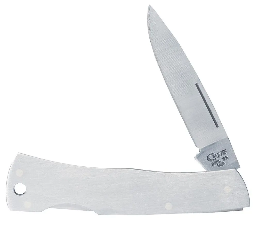 Case Brushed Stainless Steel Executive Lockback Pocket Knife with Lanyard Hole - Model 004