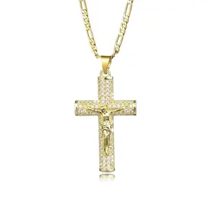 Mens Womens Crucifix Necklace Jesus Cross Chain Iced Out Baguette REAL White Gold/ 18K Gold/Rose Gold Plated Christian Necklace christmas gift friday black birthday mom jewelry elegant woman ideal men's unisex luxury religious jewelry smooth cadena de men
