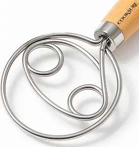 Danish Dough Whisk 13 Inch | Stainless Steel Bread Whisk with Wooden Handle | Sourdough Baking Tool for Bread Pizza Pastry