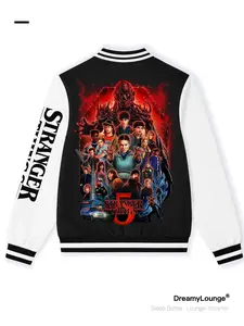 Stranger Things The Final Adventure Graphic, Varsity Jacket, Long Sleeve, Fitted, Casual Warm and Breathable, Suitable for Outdoor or Home Wear, Loungewear Top