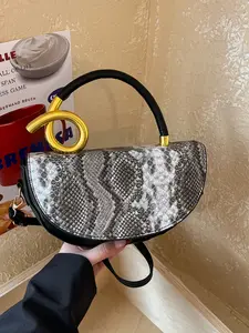 Women's Vintage Snake Print Handbag, Metal Handle Design, Fashion Crossbody Bag, Perfect for Parties and Daily Use