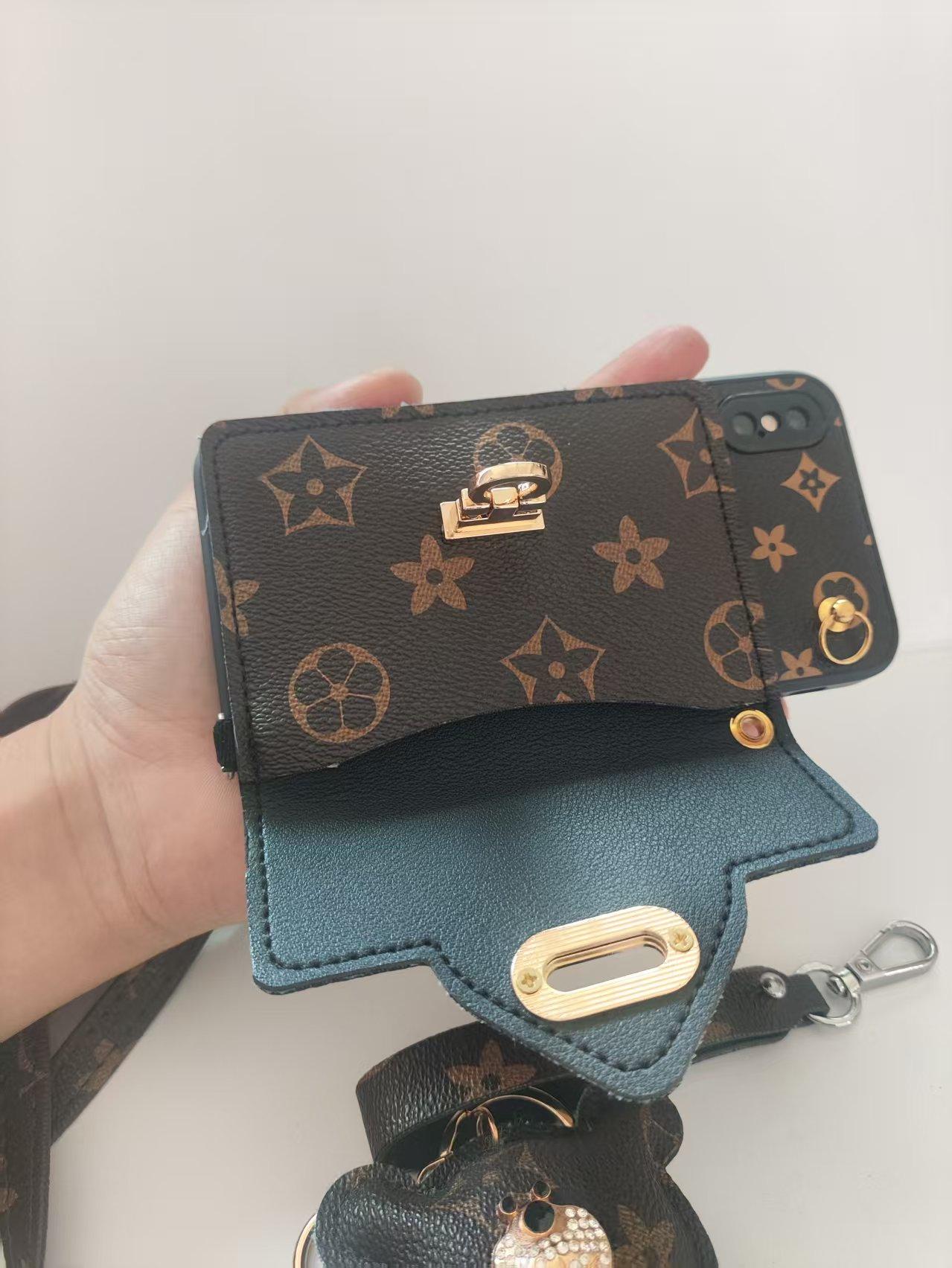 iPhone 16 Pro Max Case with Bear Shoulder Strap & Card Holder for iPhone17ProMaxCase Protective Cover with  Pattern and Gold Hardware