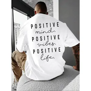 Unisex Men's Letter Print Drop Shoulder Tee, Regular Fit Casual Short Sleeve Round Neck T-shirt for Summer, Fashion Men's Top for Daily Wear