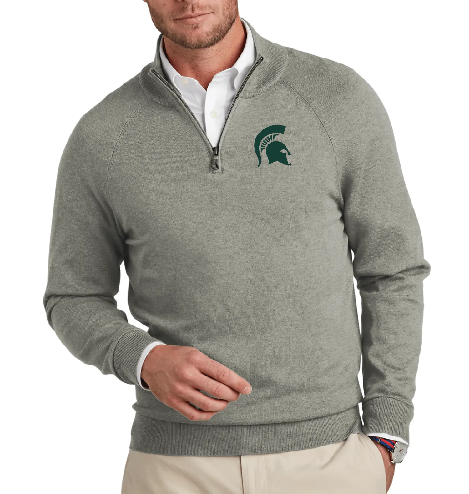 Michigan State Quarter Zip | Brooks Brothers Spartan Helmet Sweater
