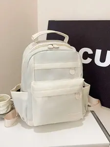 Oxford White Minimalist Backpack - Large Capacity, Multi-Pocket, Stylish Design for Everyday Use