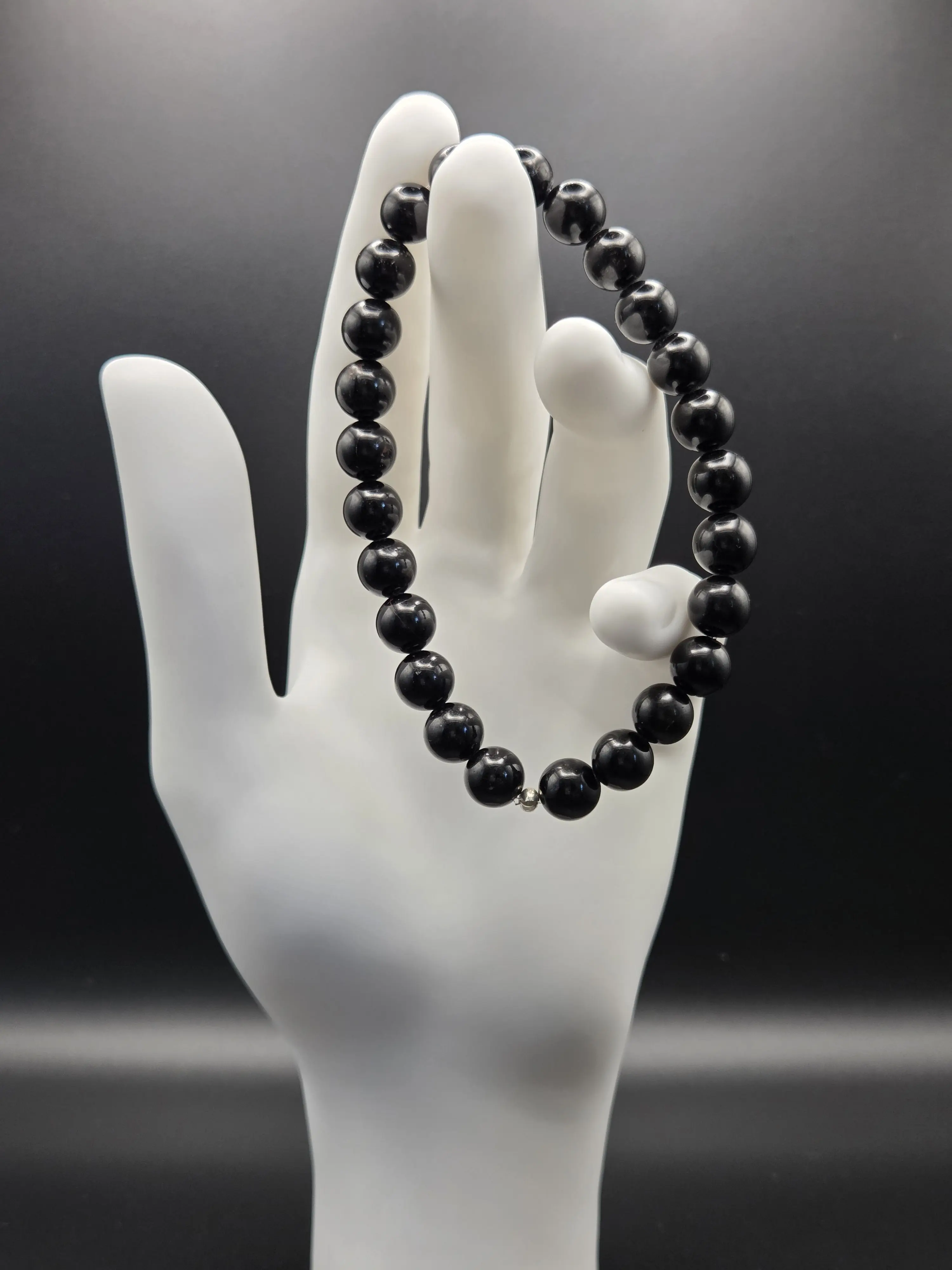 Black Tourmaline Gemstone Bracelet, 8mm Stretch, Plain or Quartz Point, Handmade in Colorado