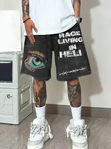 Unisex design, urban street style with devil’s-eye print. American-style retro casual street sport shorts made of high-quality cotton fabric. Adjustable drawstring waist, elastic waistband and pockets. Comfortable and breathable, suitable for daily wear.