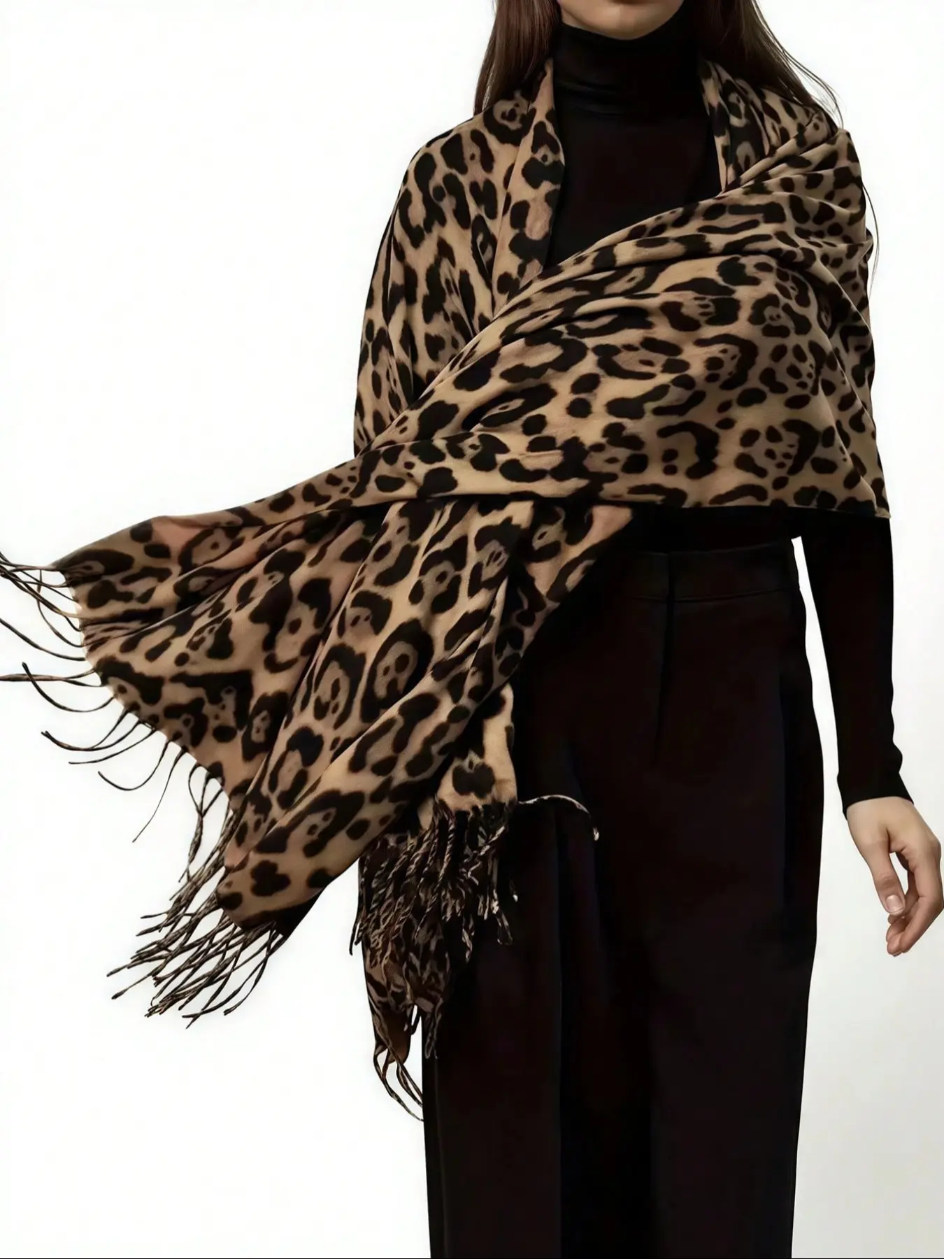Women's Fashion New Scarf, Winter Leopard Print Scarf, Faux Wool Warm Headscarf, Multi-Functional Use Scarf, hijab Stylish and Cozy Winter Scarf, Boho Style Scarf