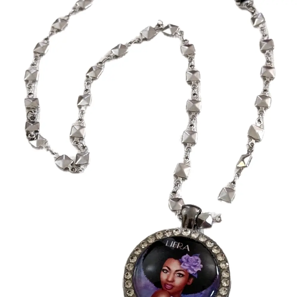 Libra Zodiac Necklace | Stainless Steel Statement Chain | Afro Goddess Pendant