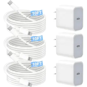 SANPRIO 3-Pack For Apple Charger, For iPhone14 Charger,USB C Wall Charger With 10 Ft USB C to Lightning Cable Cord for iPhone 14 Pro Max/13 Pro/12 MINI/11/SE/X Charging Smartphone