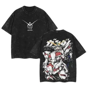 RX-78-2 Gundam,RX-0 Unicorn Gundam,Zaku II (MS-06), Gundam SEED,Astray Red Frame, Gundam Barbatos, RX-160S-2 Sinanju Stein (Ver. Ka) - Mobile Suit Gundam Anime Double Printed Vintage Washed Tee Unisex Oversize Anime Manga Washed Heavyweight Cotton T-shirt
