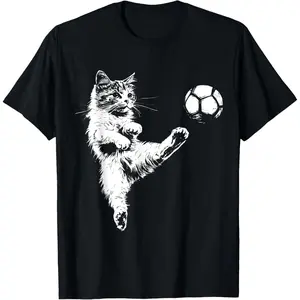 Funny Cat Soccer Ball Graphic T-Shirt