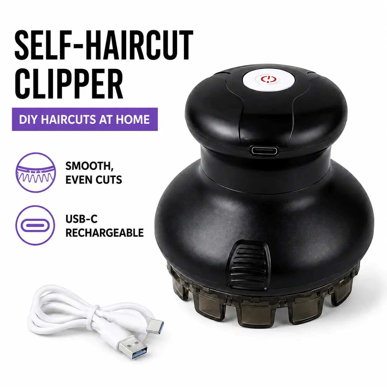 DIY Self-Haircut Clipper for Men, Cordless USB-C Rechargeable Hair Trimmer, 4 Adjustable Cutting Lengths for Easy Buzz Cuts & Short Hair at Home Adjustable Adjustable