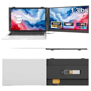 domyfan 14" Laptop Screen Extender, Ultra-Thin Portable Dual Laptop Monitor Extender with FHD 1080P IPS Display, Plug & Play via HDMI/USB-A/Type-C for 13-17" Laptops, Works with Windows/Mac/Android
